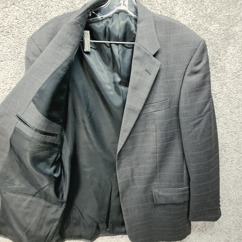 JD Christopher Mens 42R Grey Windowpane Plaid 100% Wool 2-Button Blazer Jacket - Picture 3 of 13